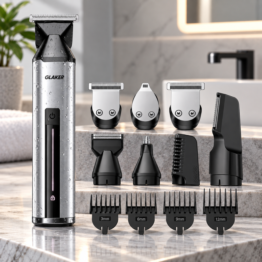 GLAKER Beard Grooming Kit — Electric Trimmer with Interchangeable Heads