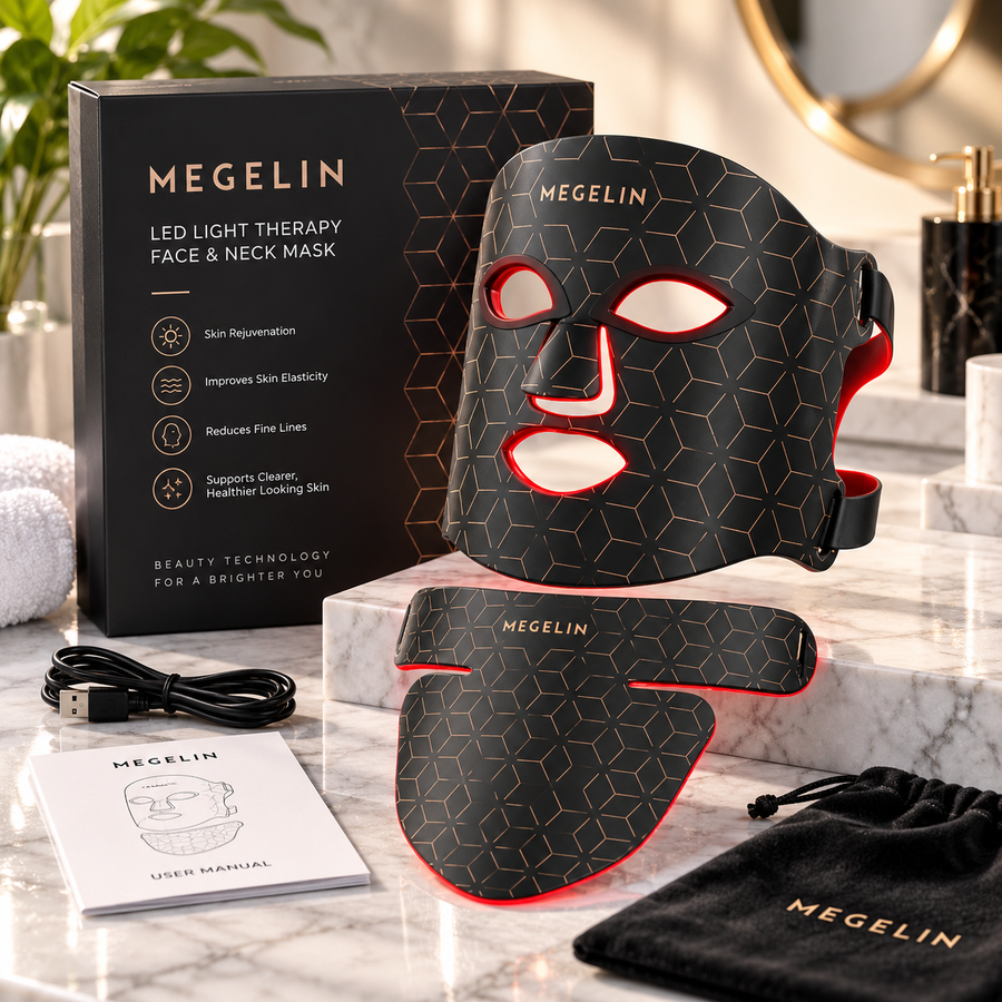 MEGELIN 7-Color LED Red Light Therapy Face & Neck Mask